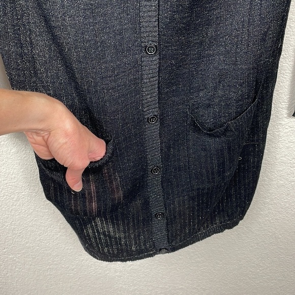 Mango Suit Black Sparkle Longline Cardigan V Neck Lightweight Sheer Layer Sz L - Picture 4 of 10